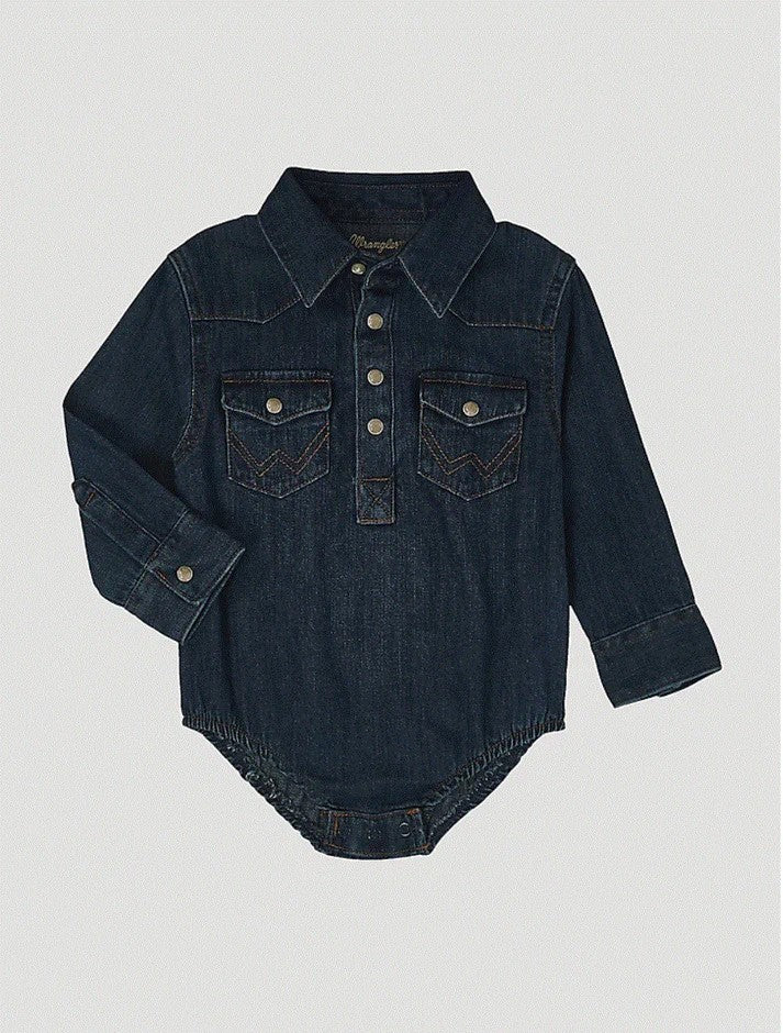 Wrangler Baby Long Sleeve Denim Bodysuit with Western Snap Placket