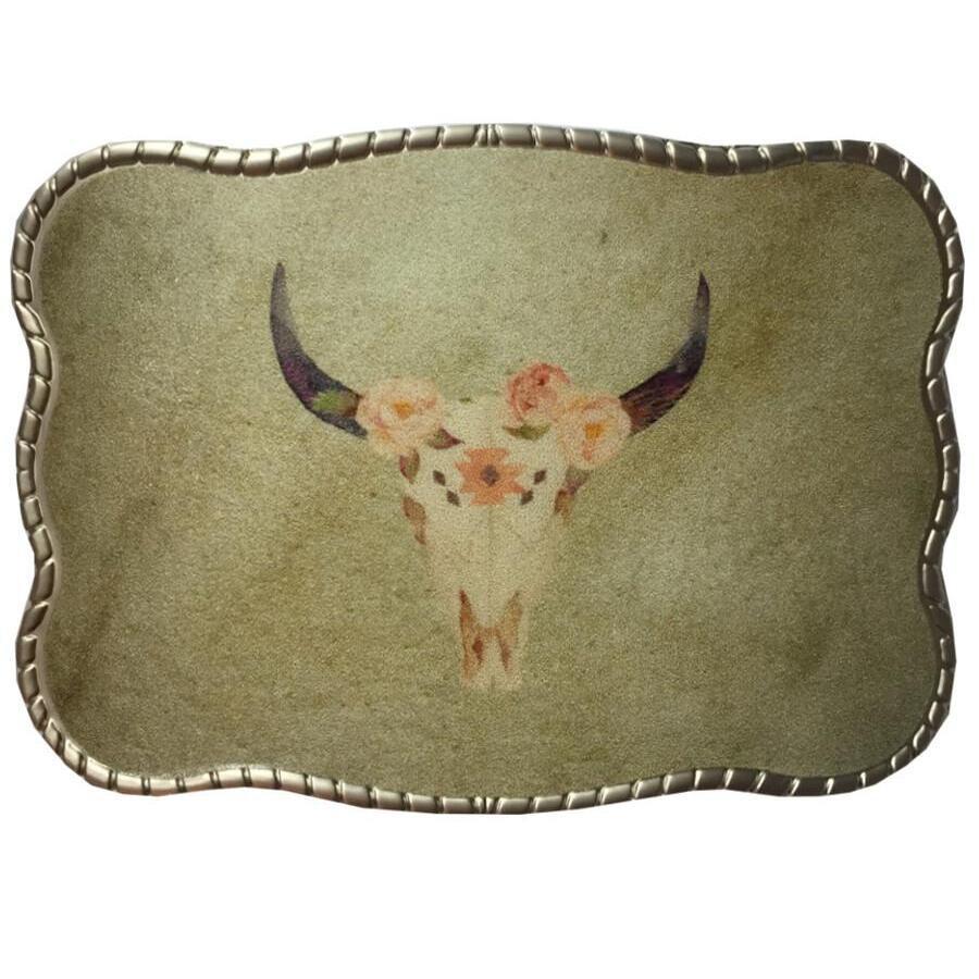 Brigalow Pink & White Cow Skull Buckle