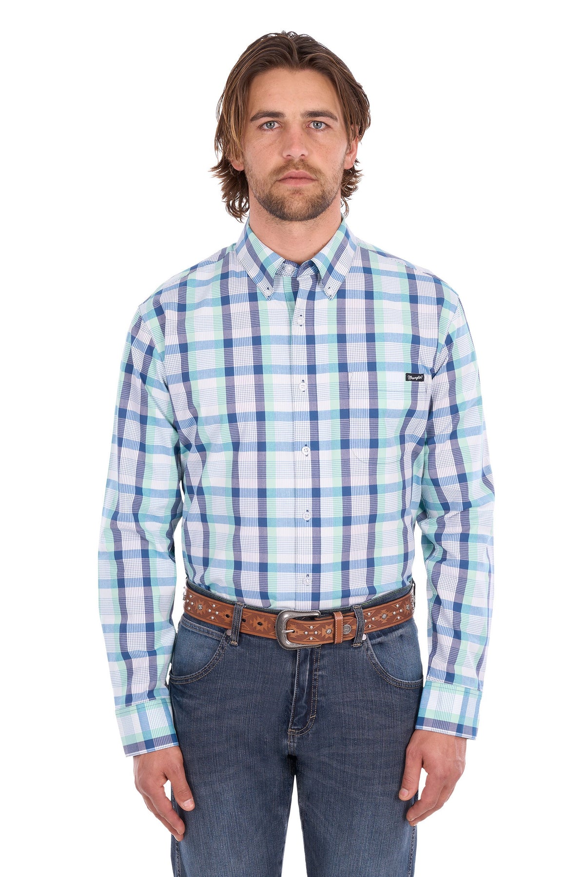 Wrangler Men’s Dale Check 1-Pocket Button Down L/S Shirt