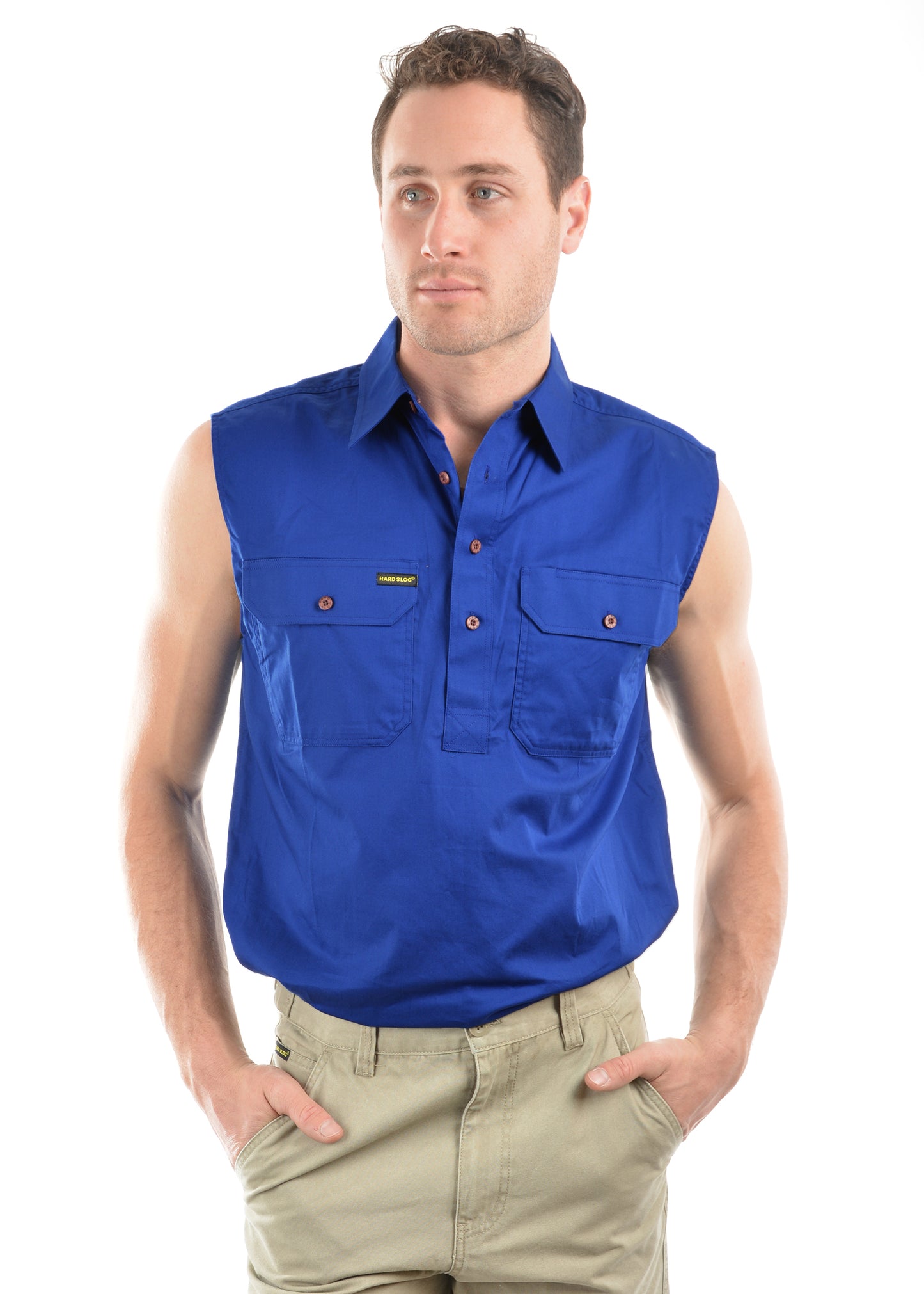 Hard Slog Men's Half Placket S/Less Shirt