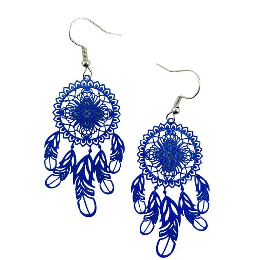 Sunbaked Lizard Filigree Dreamcatcher Drop Earrings