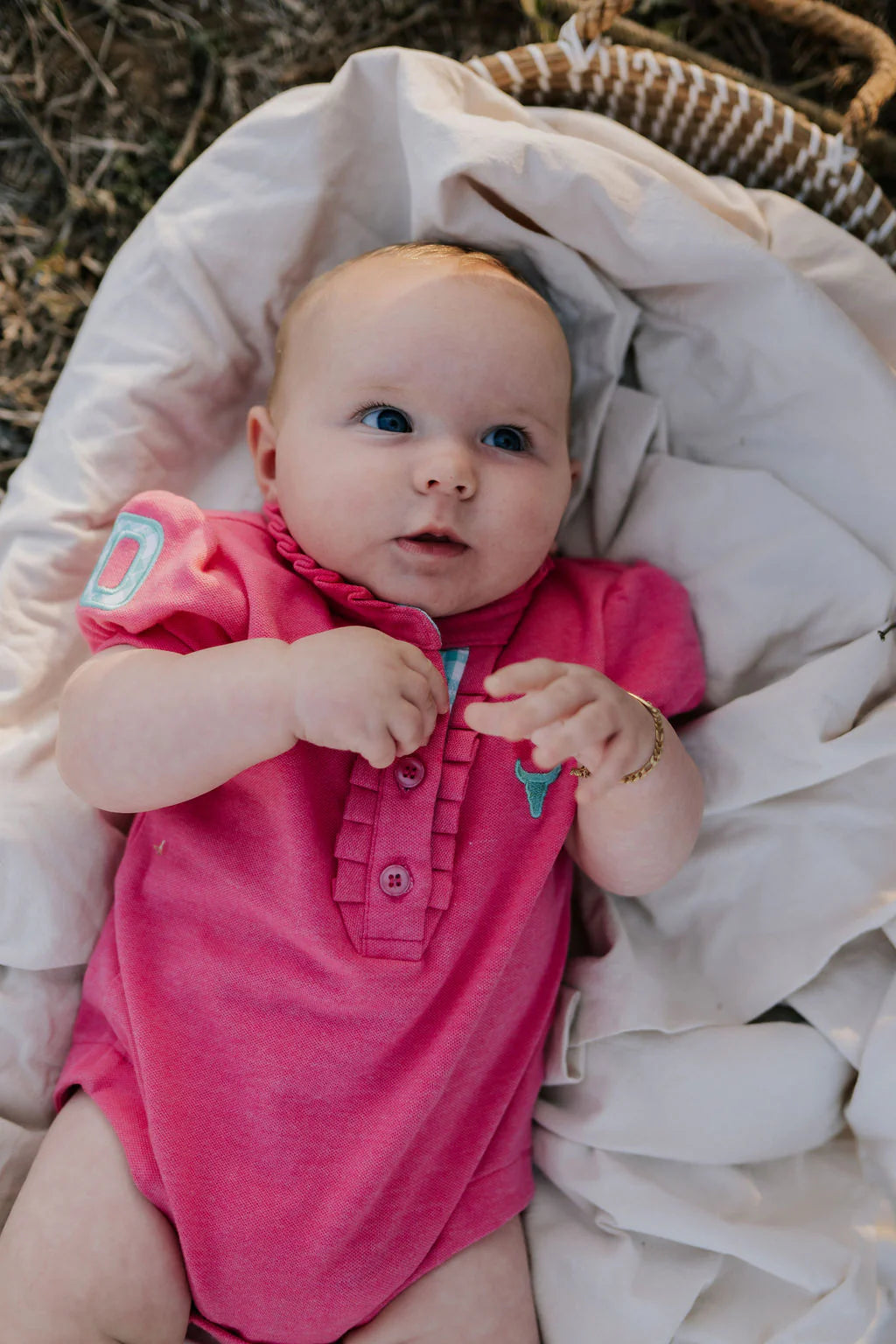 Little Windmill Clothing Co "Bree Baby" Pink Polo Romper