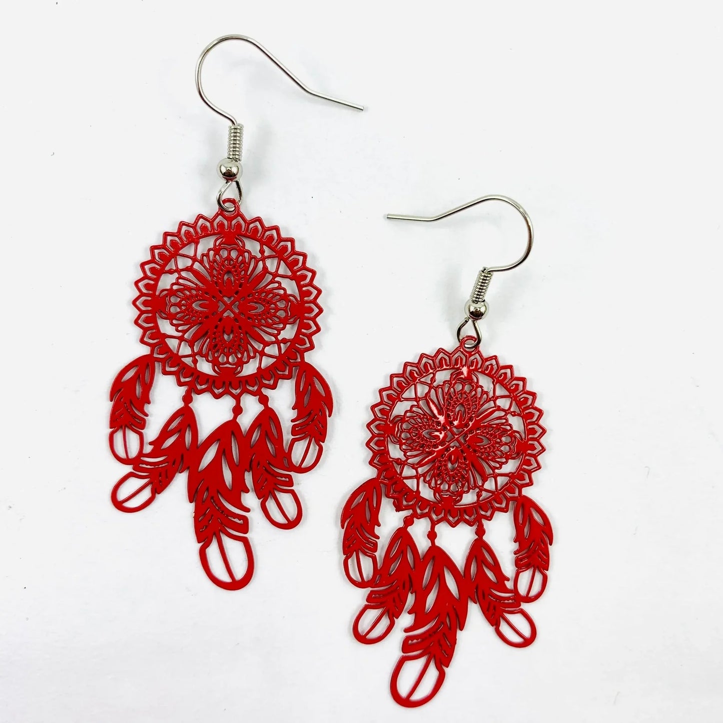 Sunbaked Lizard Filigree Dreamcatcher Drop Earrings