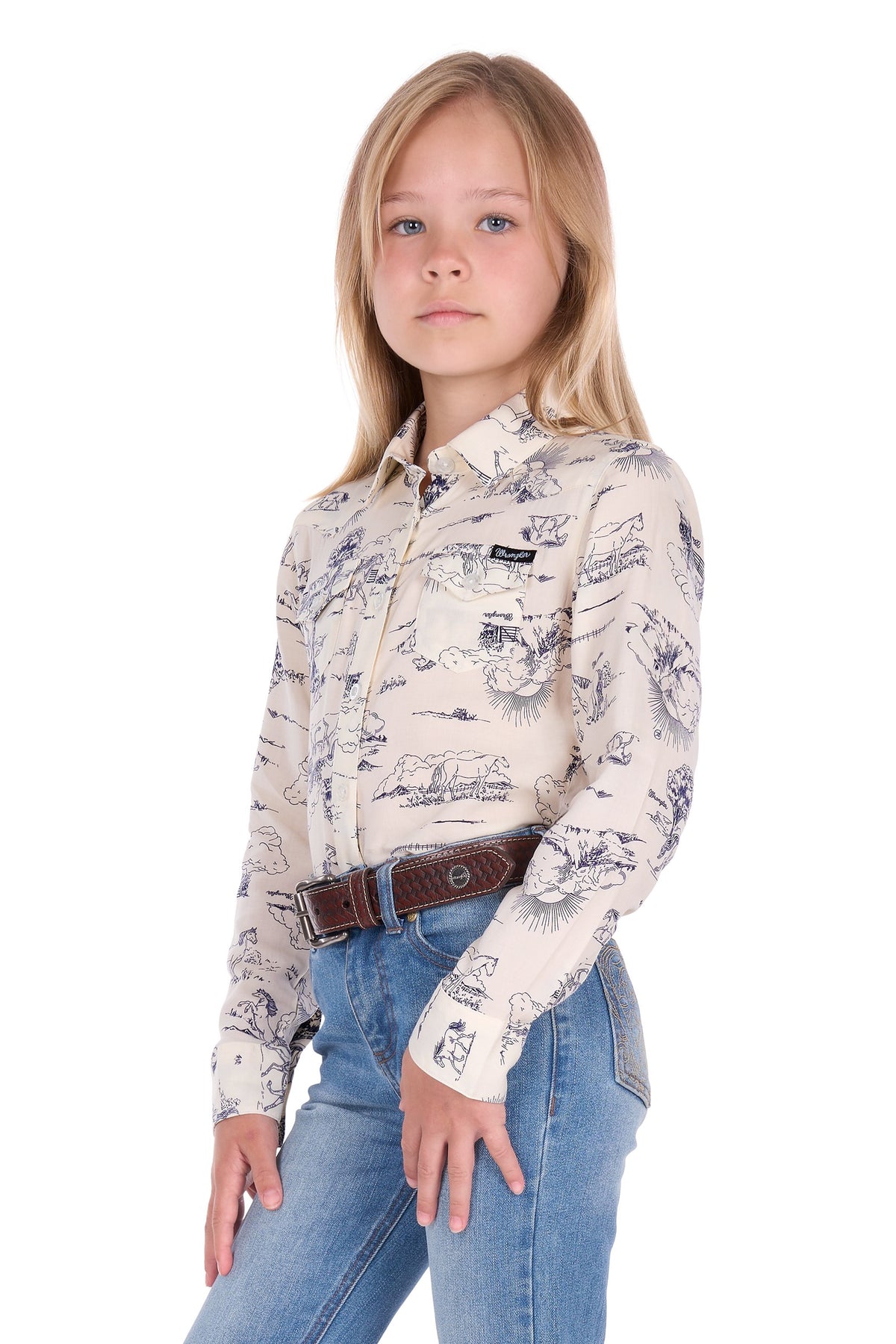 Wrangler Girls Ivory Logo L/S Shirt