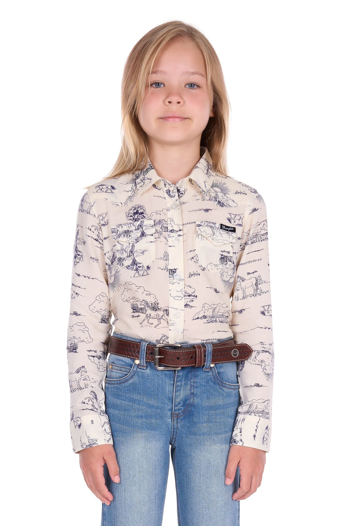 Wrangler Girls Ivory Logo L/S Shirt