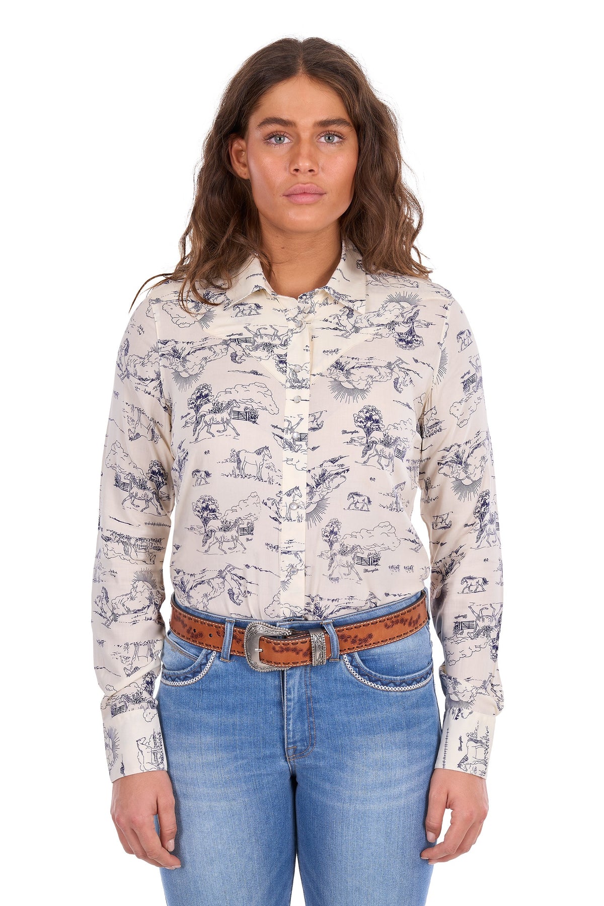 Wrangler Women’s Ivory Print Western L/S Shirt