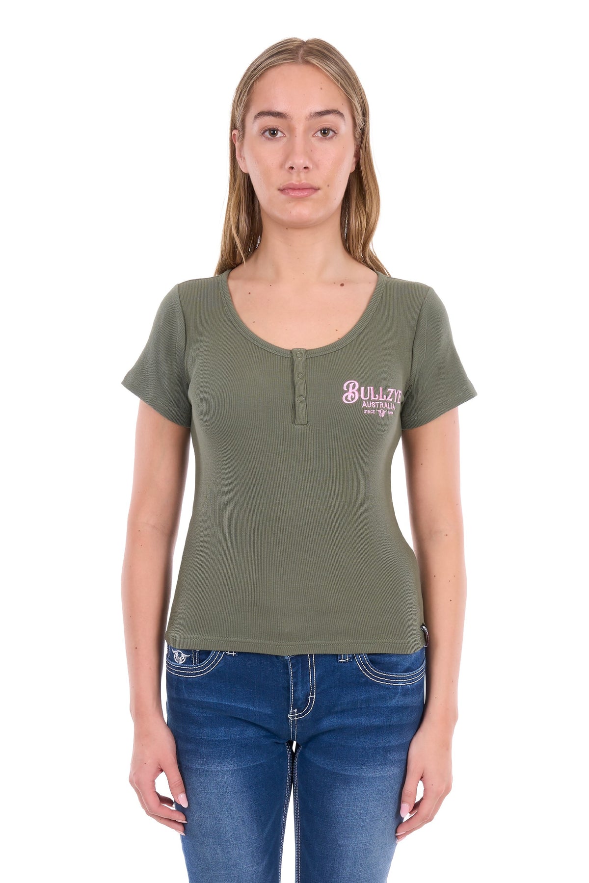 Bullzye Women’s Freda Rib Henley Tee