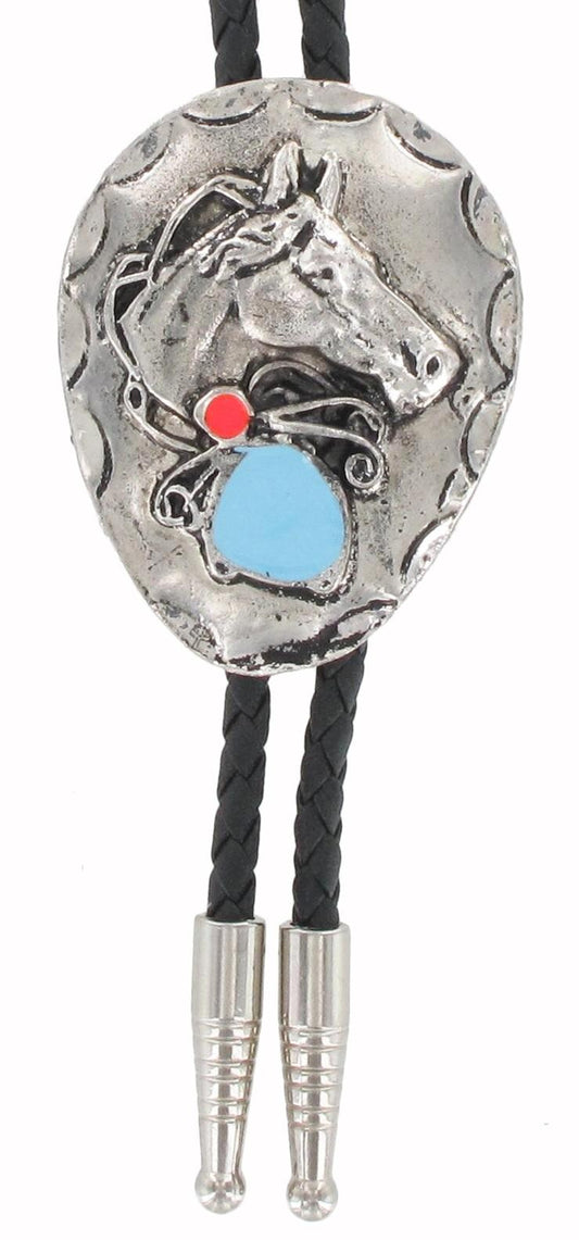 Tulmur Holdings Rhodium Oval Horsehead Bolo Tie