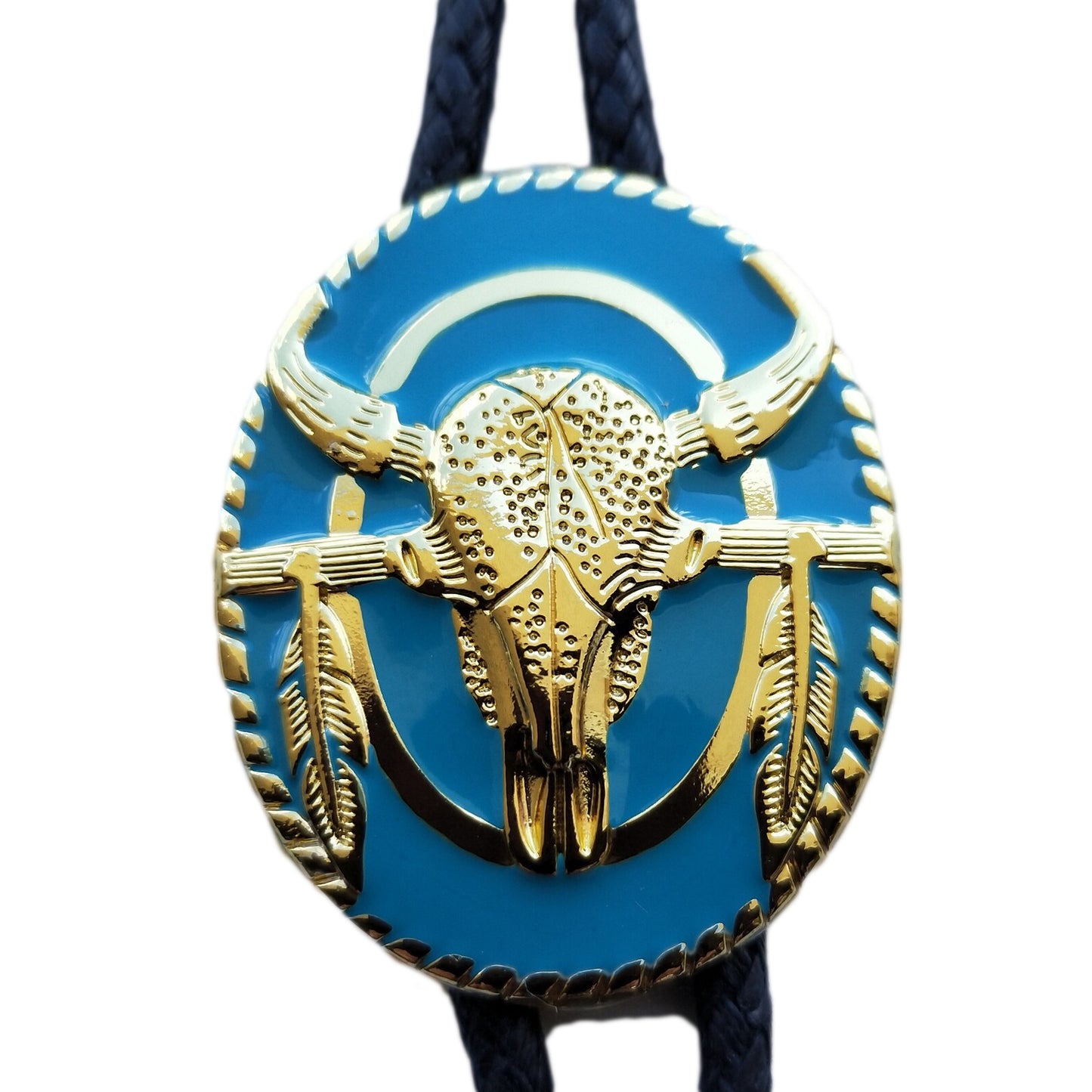 Brigalow Steer Skull with Feathers Bolo Tie