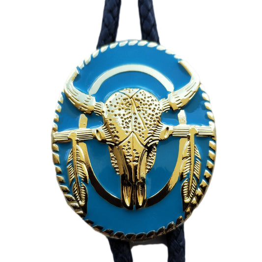 Brigalow Steer Skull with Feathers Bolo Tie