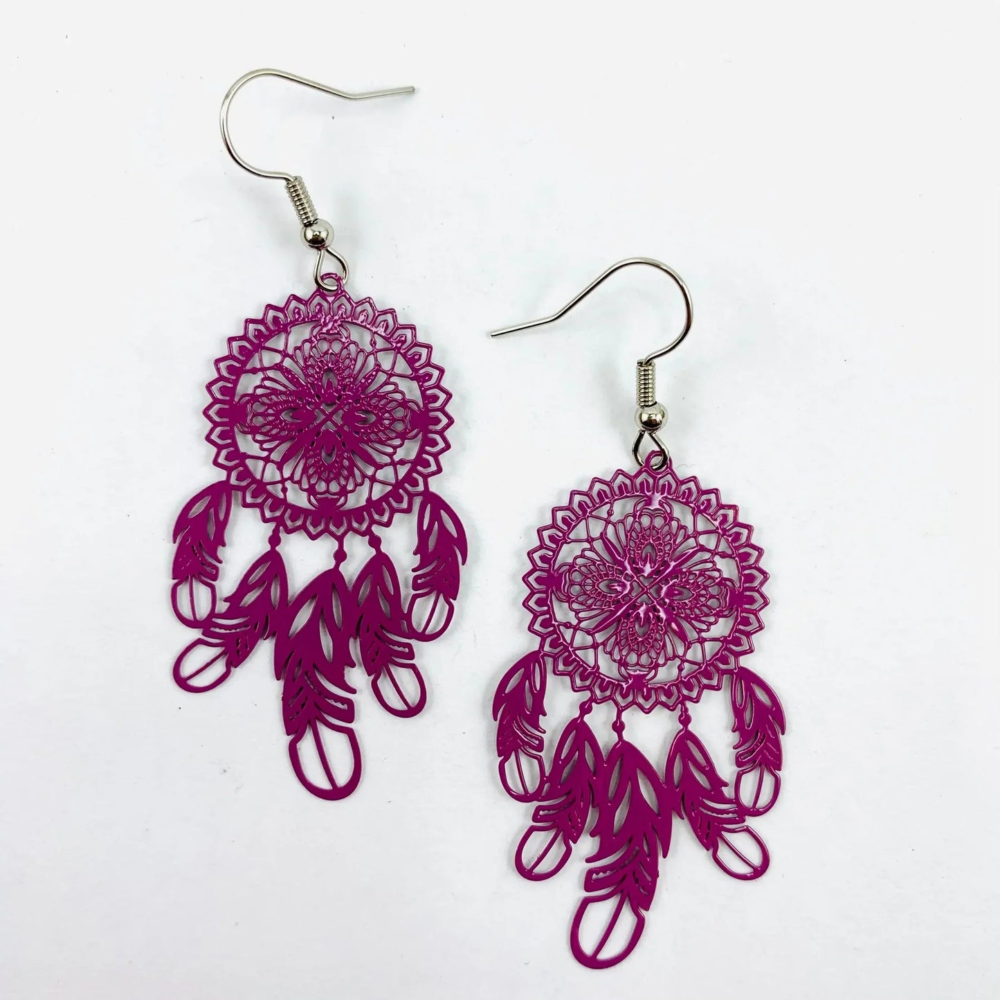 Sunbaked Lizard Filigree Dreamcatcher Drop Earrings