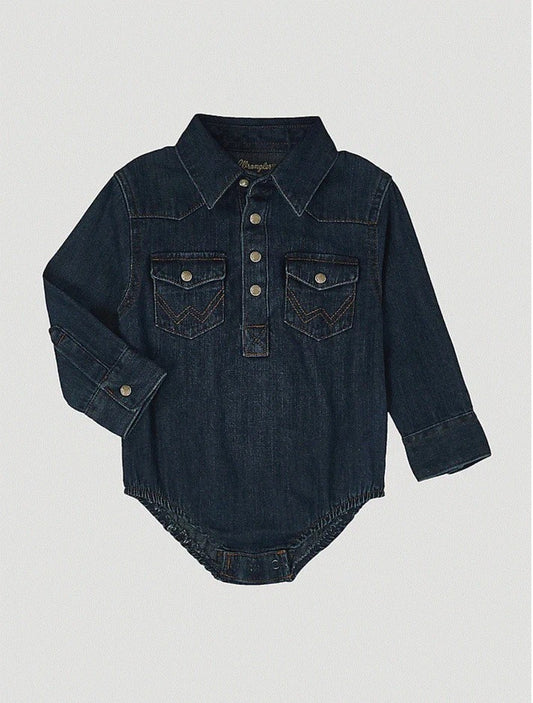 Wrangler Baby Long Sleeve Denim Bodysuit with Western Snap Placket