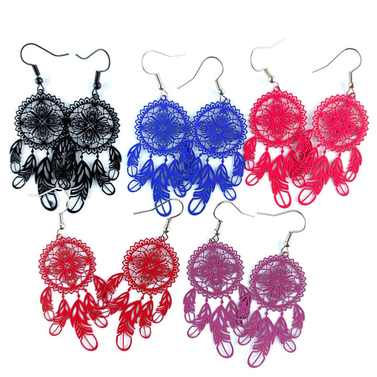 Sunbaked Lizard Filigree Dreamcatcher Drop Earrings
