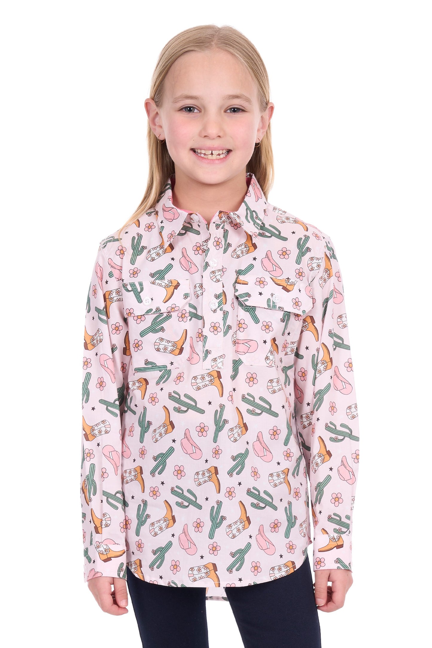 Hard Slog Girls Cleo 1/2 Placket L/S Shirt