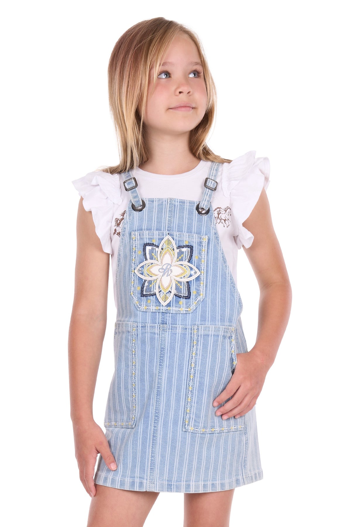 Pure Western Girls Freya Stripe Denim Pinafore Dress