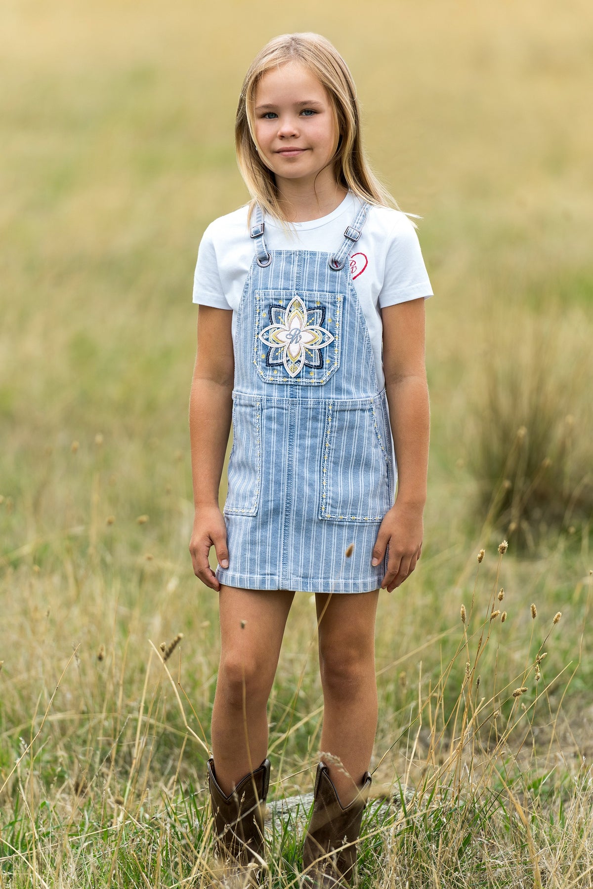 Pure Western Girls Freya Stripe Denim Pinafore Dress