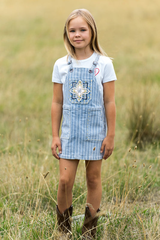 Pure Western Girls Freya Stripe Denim Pinafore Dress