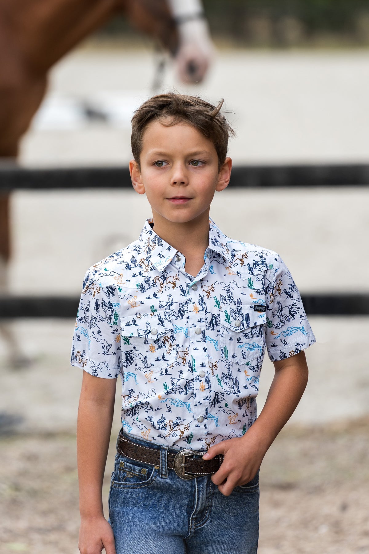 Pure Western Boy’s Mike Print Western Ss Shirt