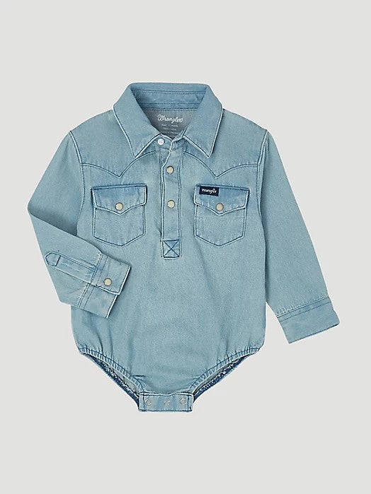 Wrangler Baby Long Sleeve Denim Bodysuit with Western Snap Placket