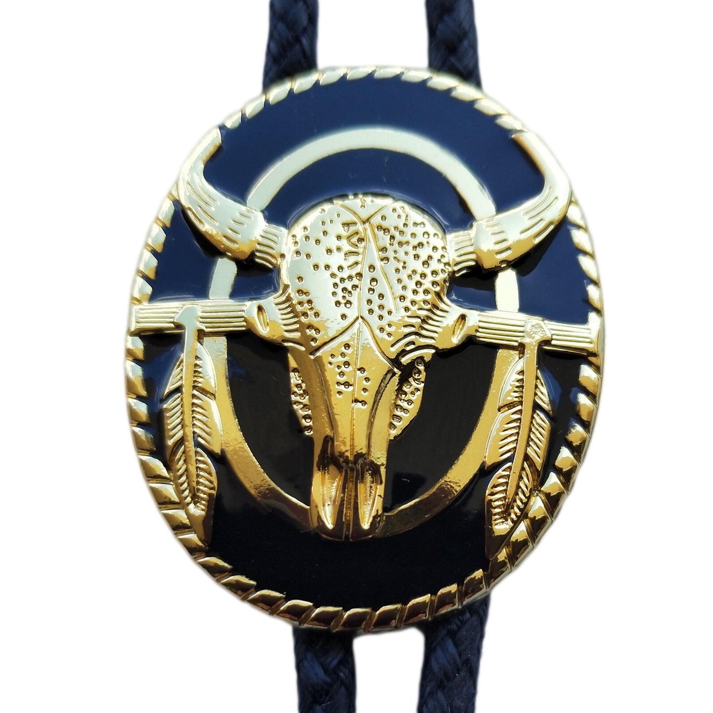 Brigalow Steer Skull with Feathers Bolo Tie