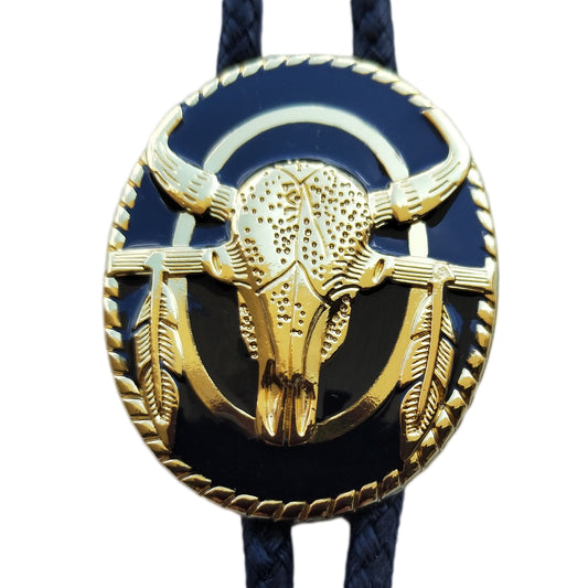 Brigalow Steer Skull with Feathers Bolo Tie