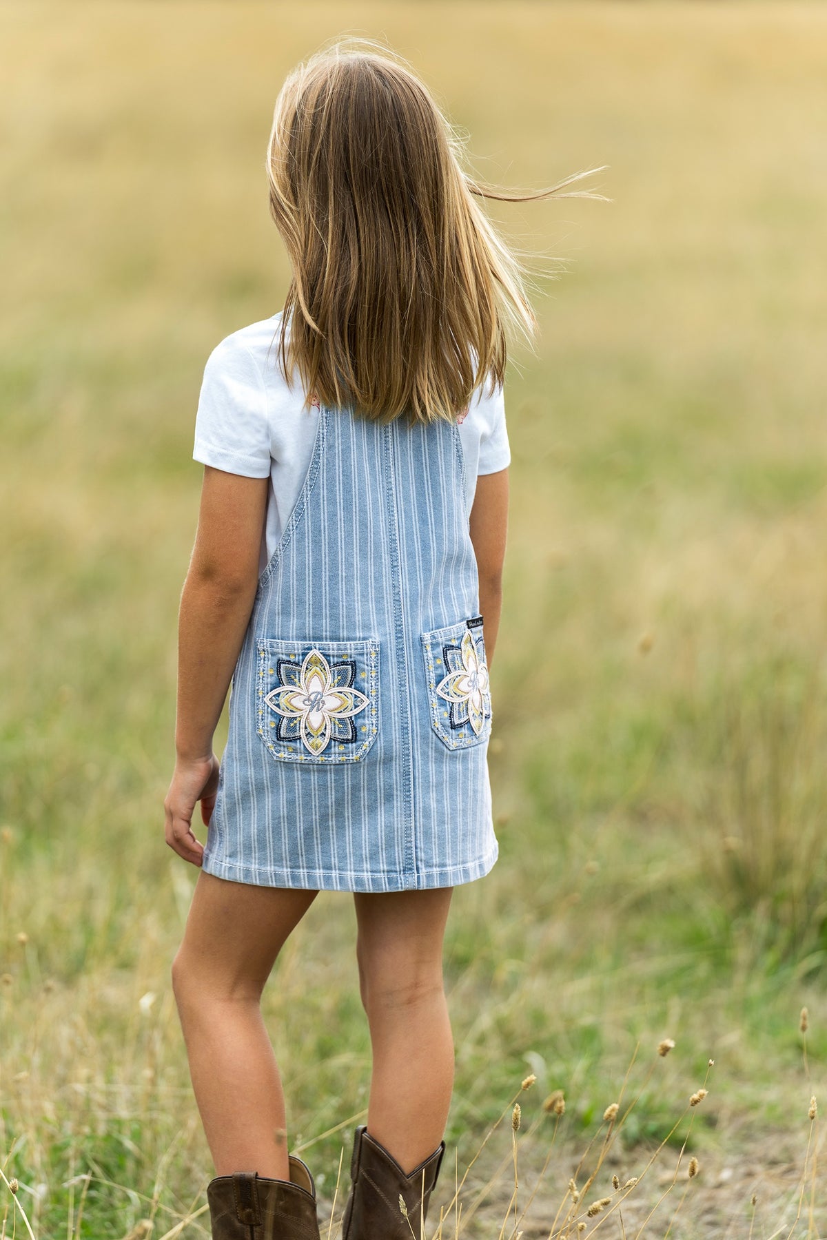 Pure Western Girls Freya Stripe Denim Pinafore Dress