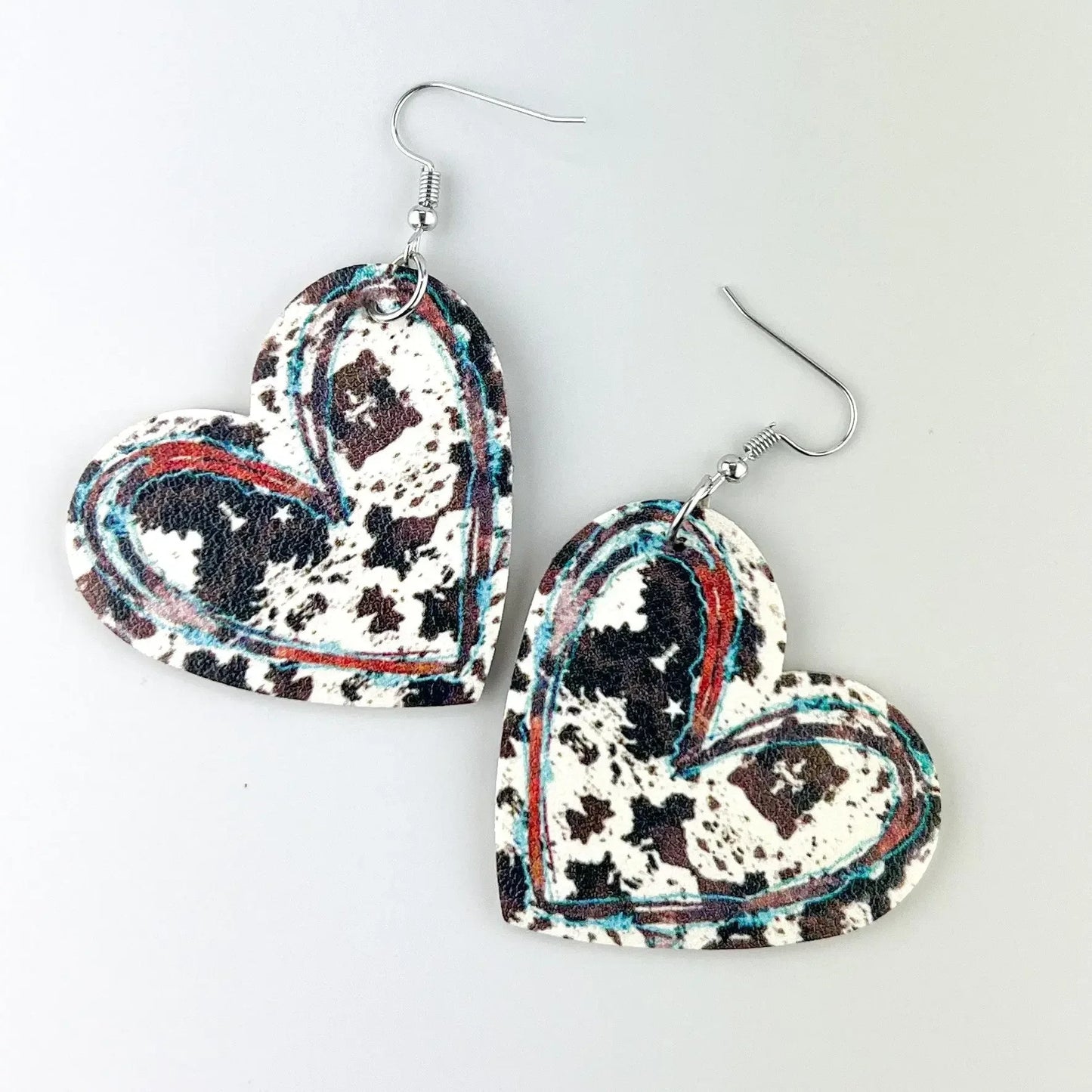 Sunbaked Lizard Statement Print Leather Heart Drop Earrings