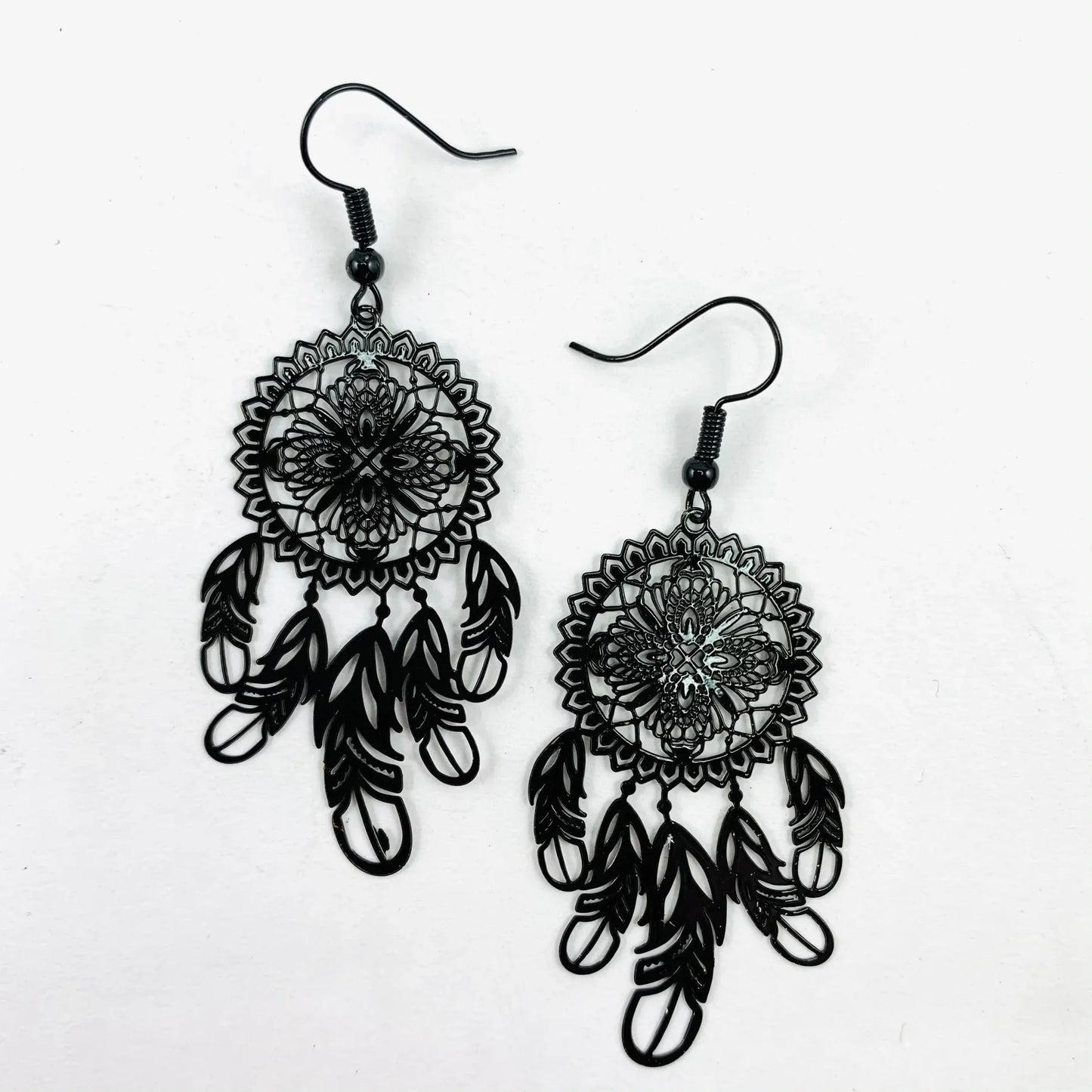 Sunbaked Lizard Filigree Dreamcatcher Drop Earrings