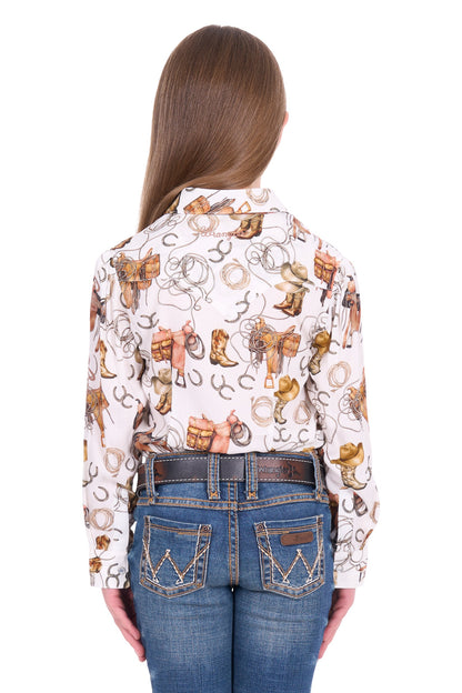 Wrangler Girl’s Marilyn Print Western Logo Long Sleeve Shirt