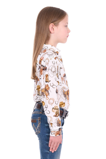 Wrangler Girl’s Marilyn Print Western Logo Long Sleeve Shirt