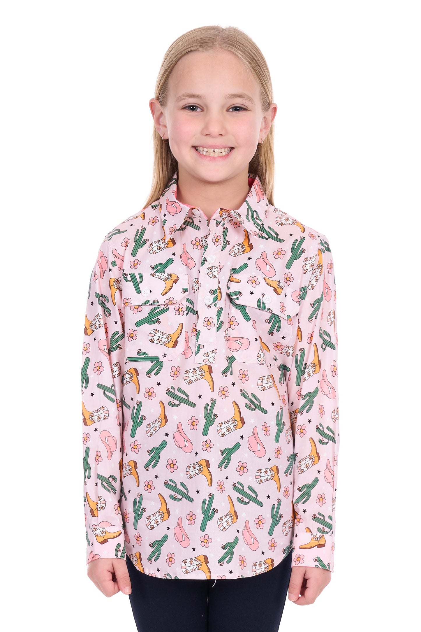 Hard Slog Girls Cleo 1/2 Placket L/S Shirt