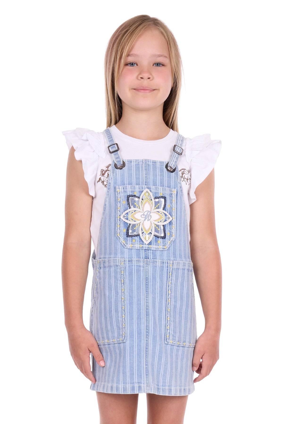 Pure Western Girls Freya Stripe Denim Pinafore Dress