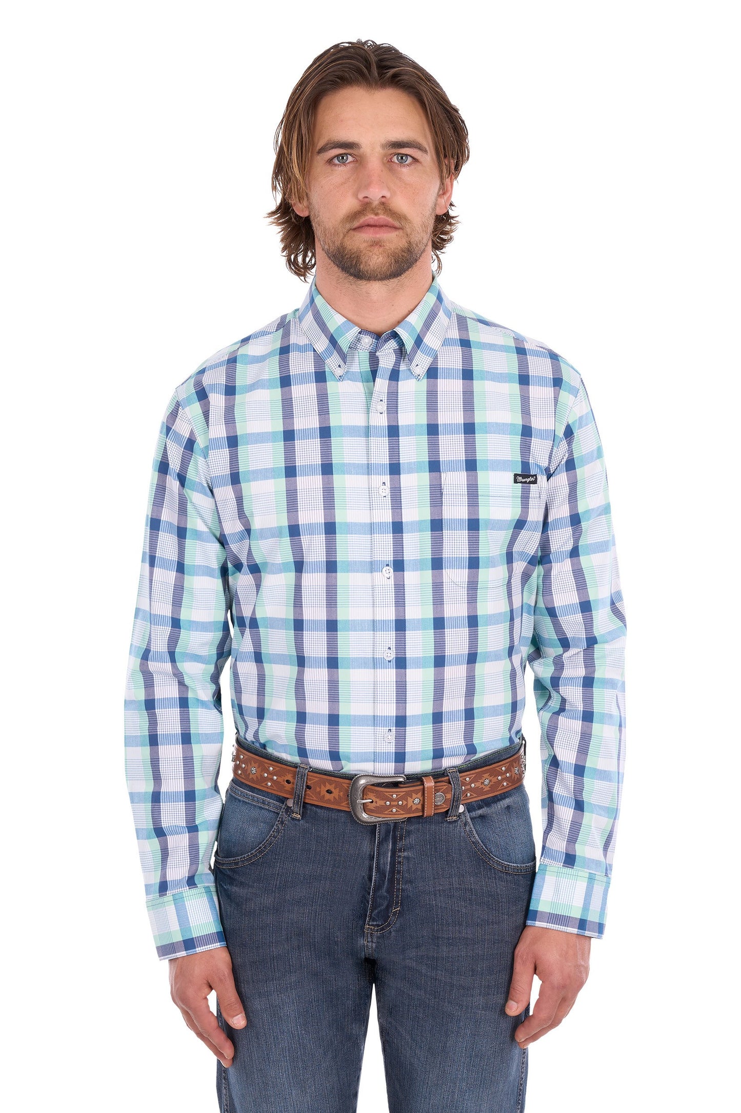 Wrangler Men’s Dale Check 1-Pocket Button Down L/S Shirt