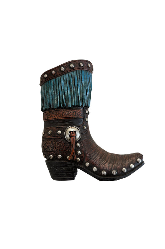 Pure Western Pencil Holder ‘Boot w Tassel’ Brown/Turquoise